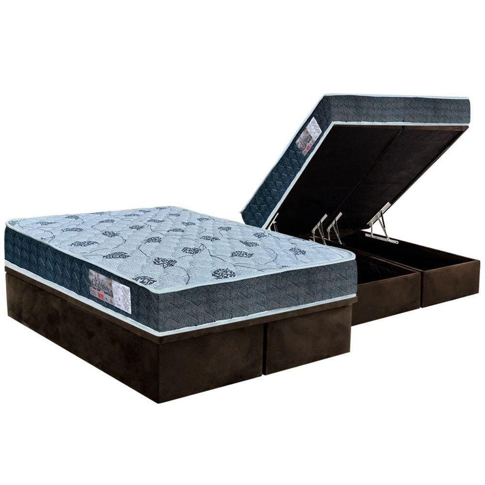 Cama Box Baú Queen: Colchão Anatômico Orthoflex D45 / EP Cecina + Base CRC Suede Brown(158x198)