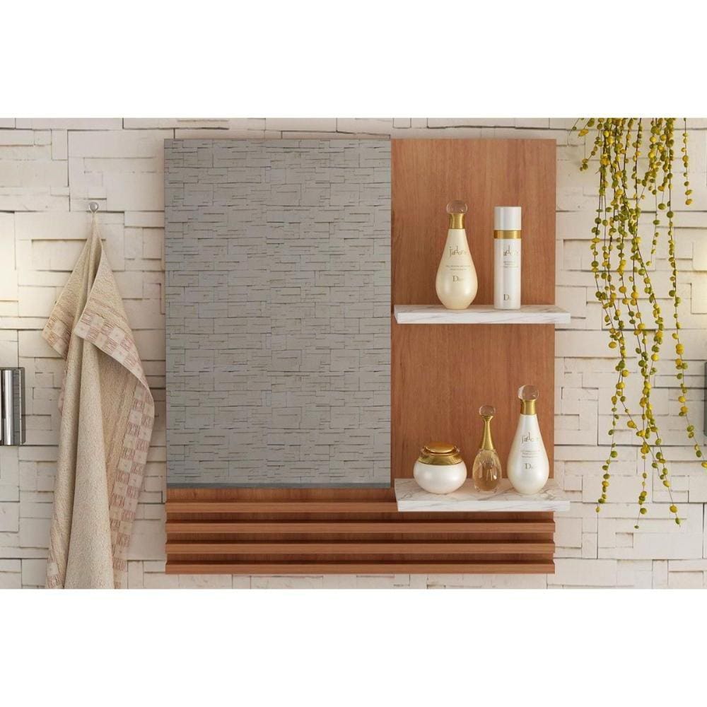 Armário de Banheiro c/Espelho Suspenso BN3614 60cm cor Amendoa/Marmore Branco - Tecno Mobili