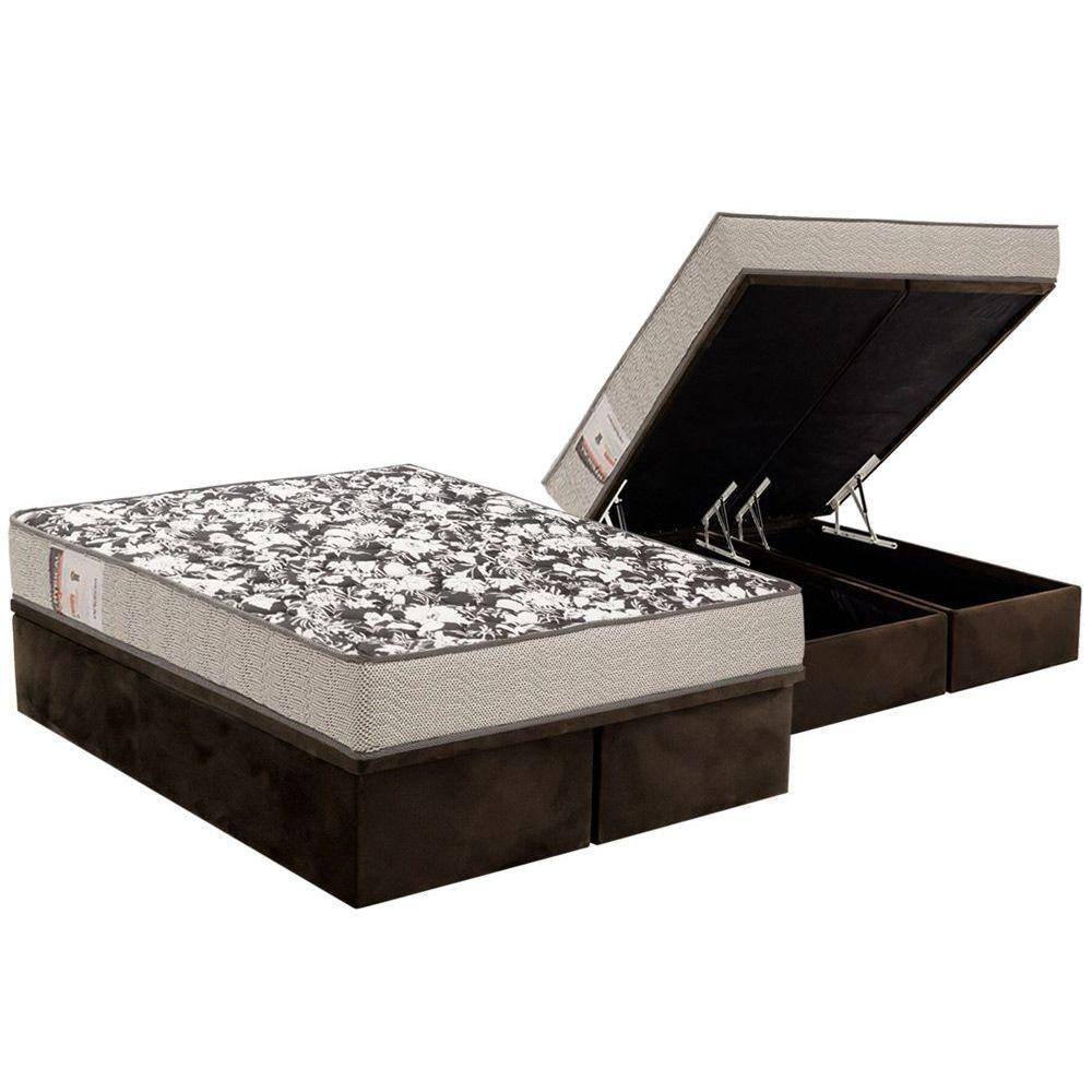 Cama Box Baú Queen: Colchão Espuma Ortobom D26 Physical Ultra Resistente + Base CRC Suede Brown(158x198)