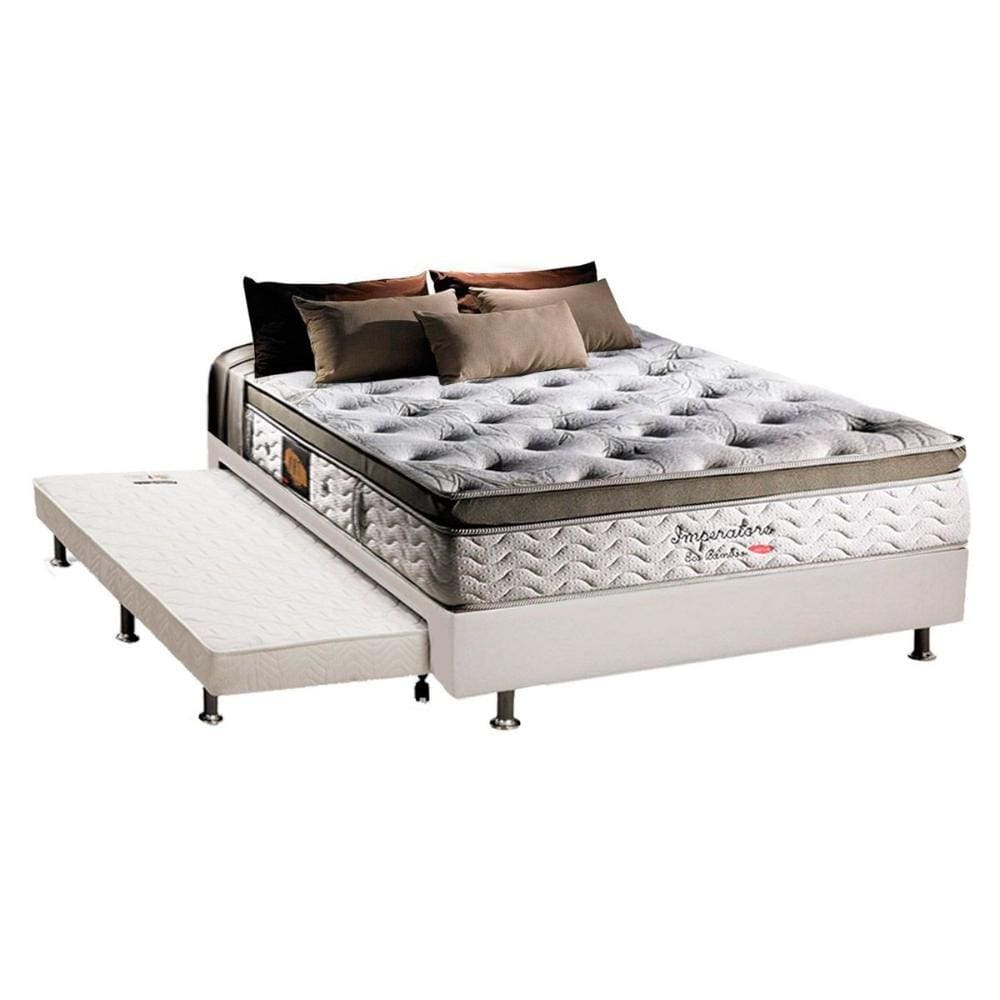 Cama Box c/Auxiliar Casal: Colchão Herval MasterPocket Imperatore Eco Bamboo + Base CRC Courano Branco(138x188)