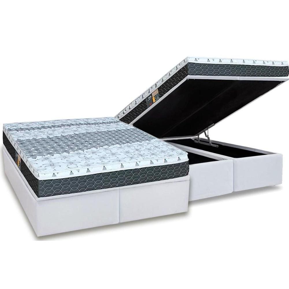 Cama Box Baú Queen: Colchão Molas Bonnel Castor System Class One Face + Base CRC Courano White(158x198)
