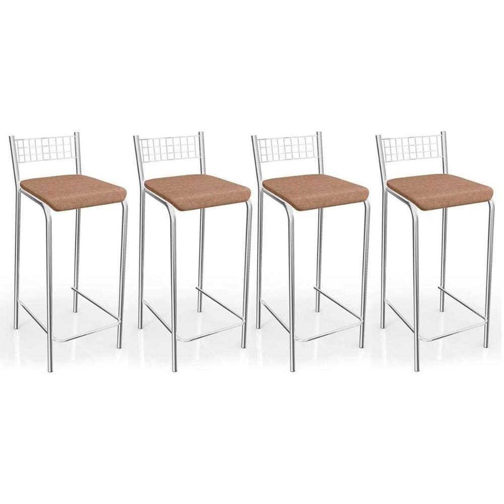Banqueta Sala de Jantar Gênova 1B705CR 4 Un Cromado/Linho Capuccino - Kappesberg