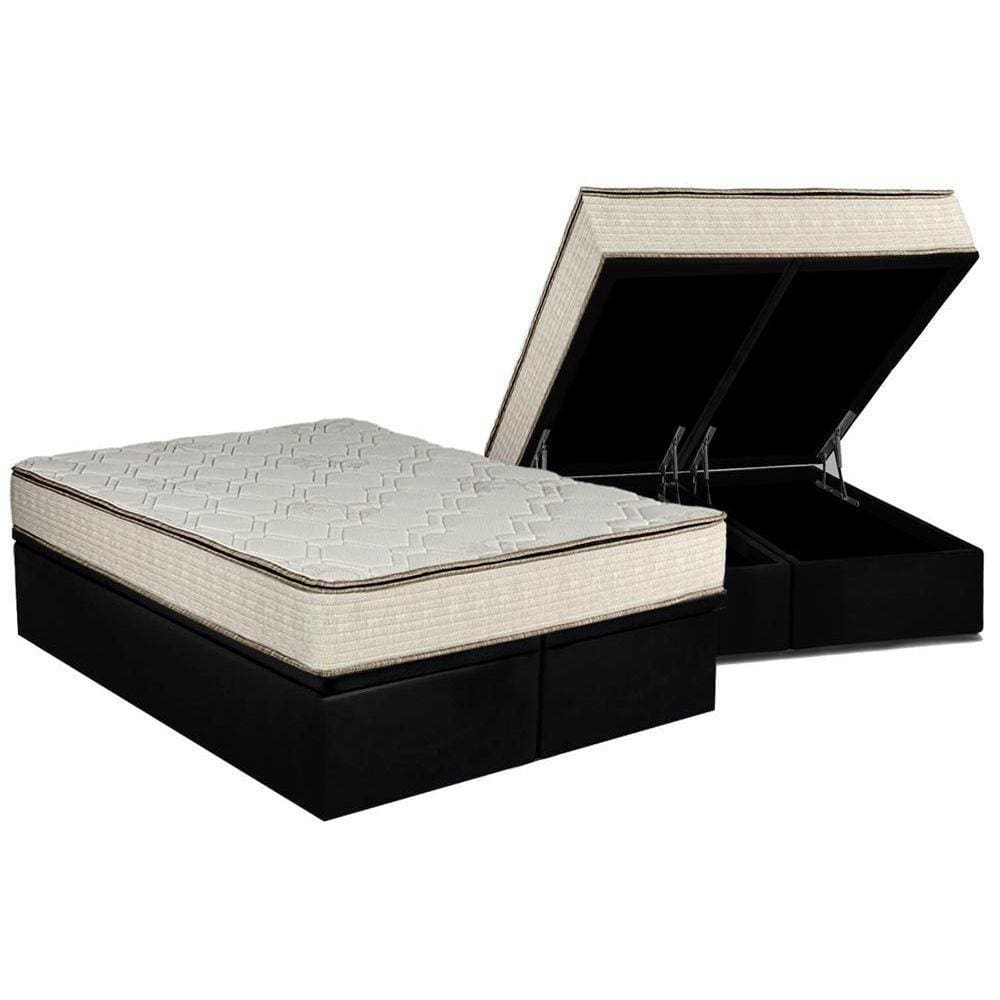 Cama Box Baú Queen: Colchão Molas Bonnel Luckspuma Montreal Spring + Base CRC Suede Black(158x198)