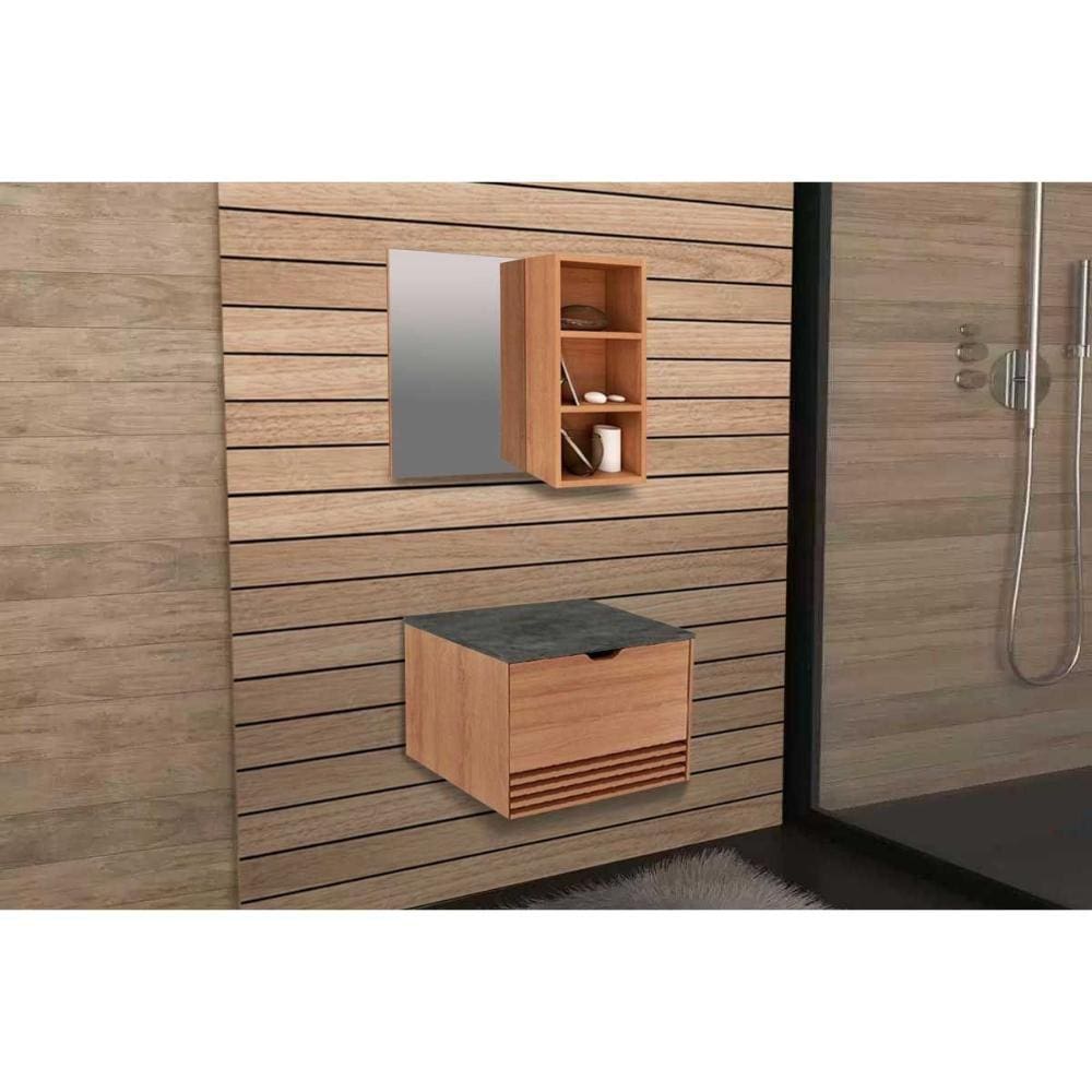 Conjunto de Banheiro Armário c/ Espelho BN3609 e Balcão Suspenso BN3613 s/ Cuba Pia 60cm cor Mármore Lunar - Tecno Mobili