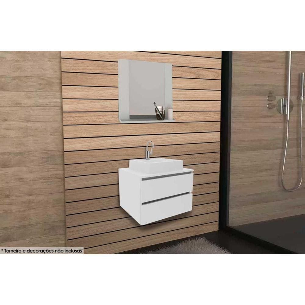 Conjunto de Banheiro Armário c/ Espelho BN3610 e Balcão Suspenso BN3607 c/ Cuba Pia BN3600 60cm cor Branco - Tecno Mobili