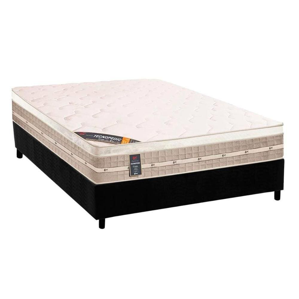 Conjunto Box Casal: Colchão Molas Castor Tecnopedic Premium + Base CRC Suede Black(138x188)