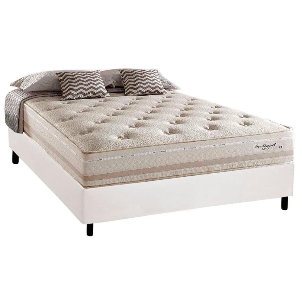 Conjunto Box Casal: Colchão Molas Herval Maxspring Scotland + Base CRC Courano White(138x188)
