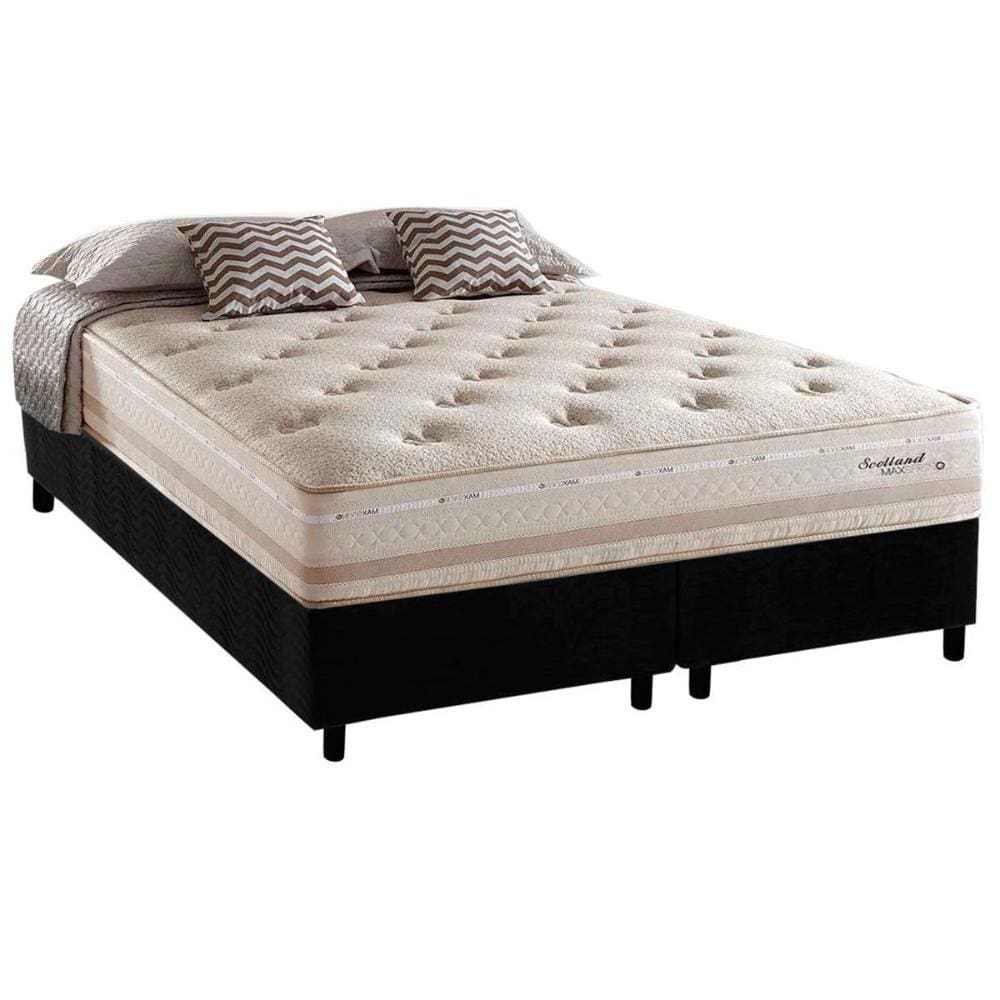 Conjunto Box Queen: Colchão Molas Herval Maxspring Scotland + Base CRC Suede Black(158x198)