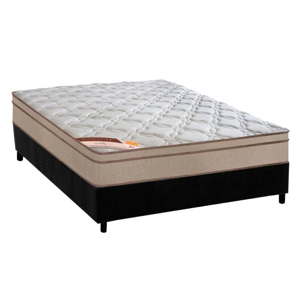 Conjunto Box Casal: Colchão Molas Castor Bonnel Revolution + Base CRC Suede Black(138x188)