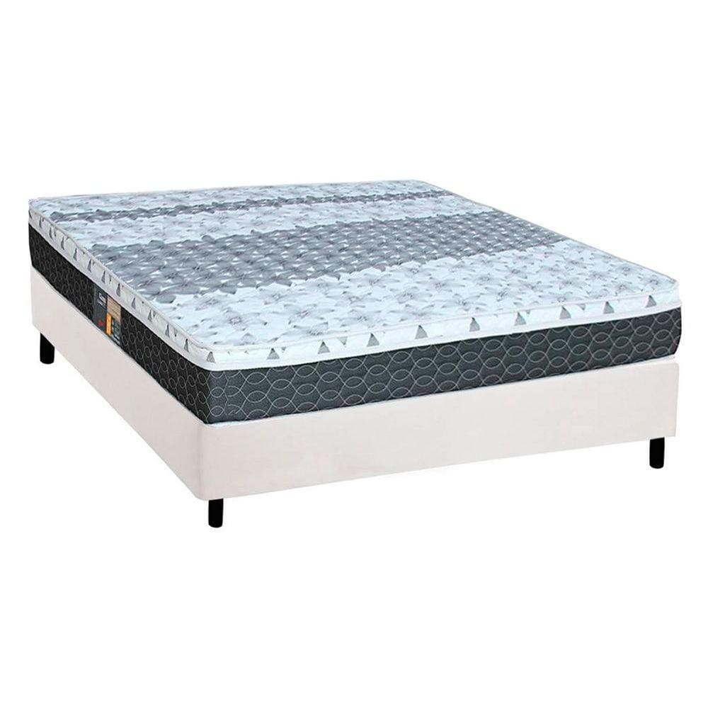Conjunto Box Casal: Colchão Molas Castor Bonnel System Class + Base CRC Courano White(138x188)