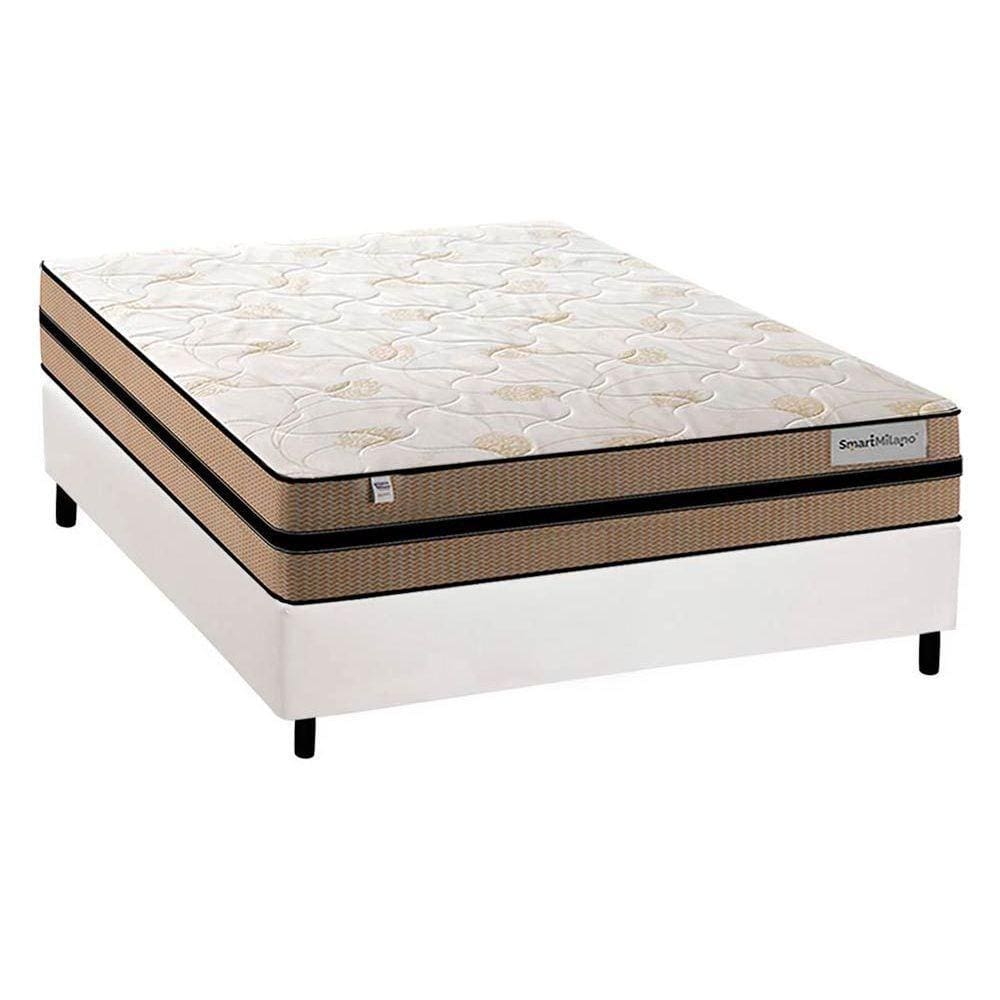 Conjunto Box Casal: Colchão Molas Plumatex MasterPocket Ensacadas Smart Milano + Base CRC Courano White(138x188)
