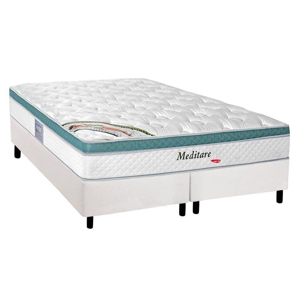 Conjunto Box Queen: Colchão Molas Herval MasterPocket Ensacadas Meditare + Base CRC Courano White(158x198)