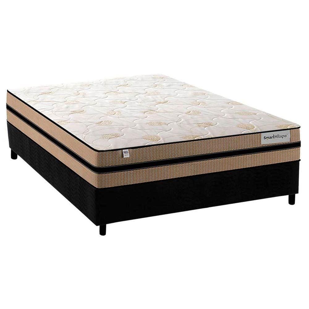 Conjunto Box Casal: Colchão Molas Plumatex MasterPocket Ensacadas Smart Milano + Base CRC Suede Black(138x188)