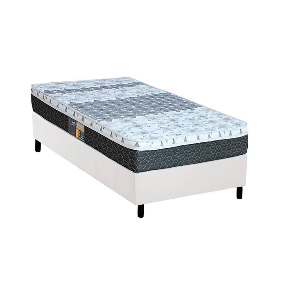 Conjunto Box Solteiro: Colchão Molas Castor Bonnel System Class + Base CRC Courano White(88x188)