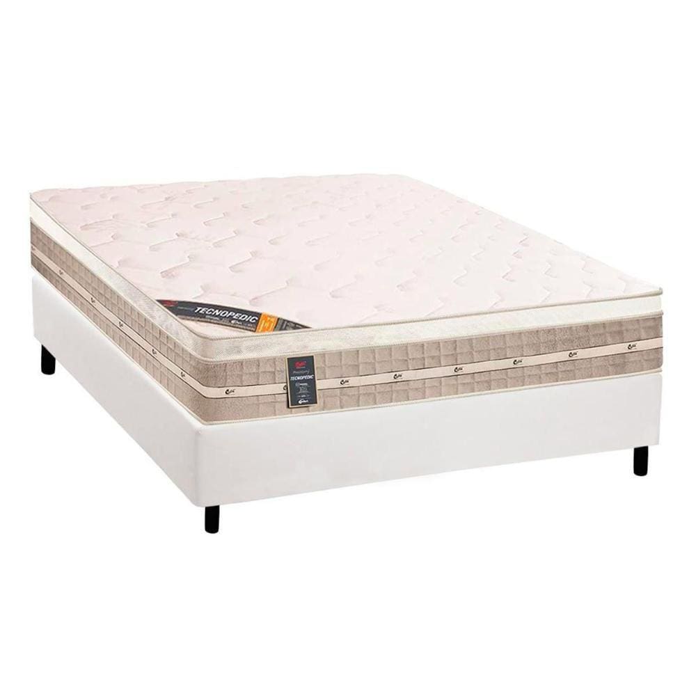 Conjunto Box Casal: Colchão Molas Castor Tecnopedic Premium + Base CRC Suede White(138x188)