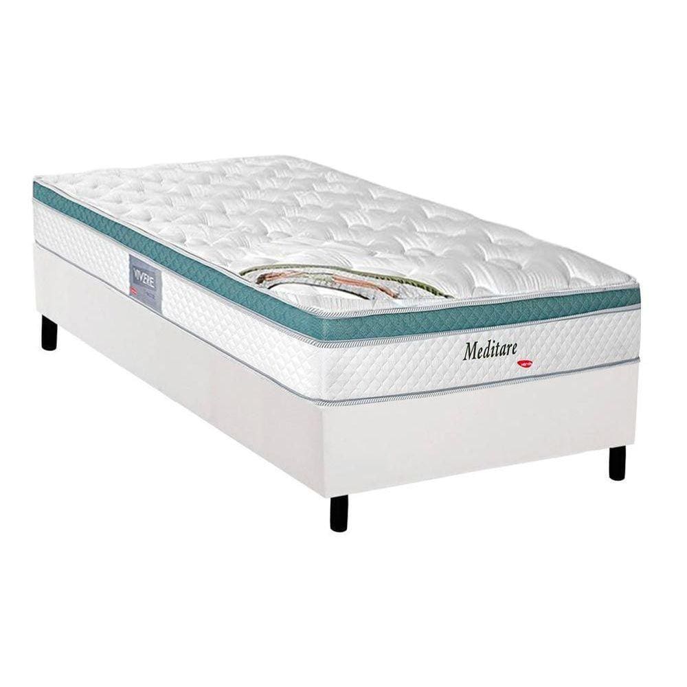 Conjunto Box Solteiro: Colchão Molas Herval MasterPocket Ensacadas Meditare + Base CRC Courano White(88x188)