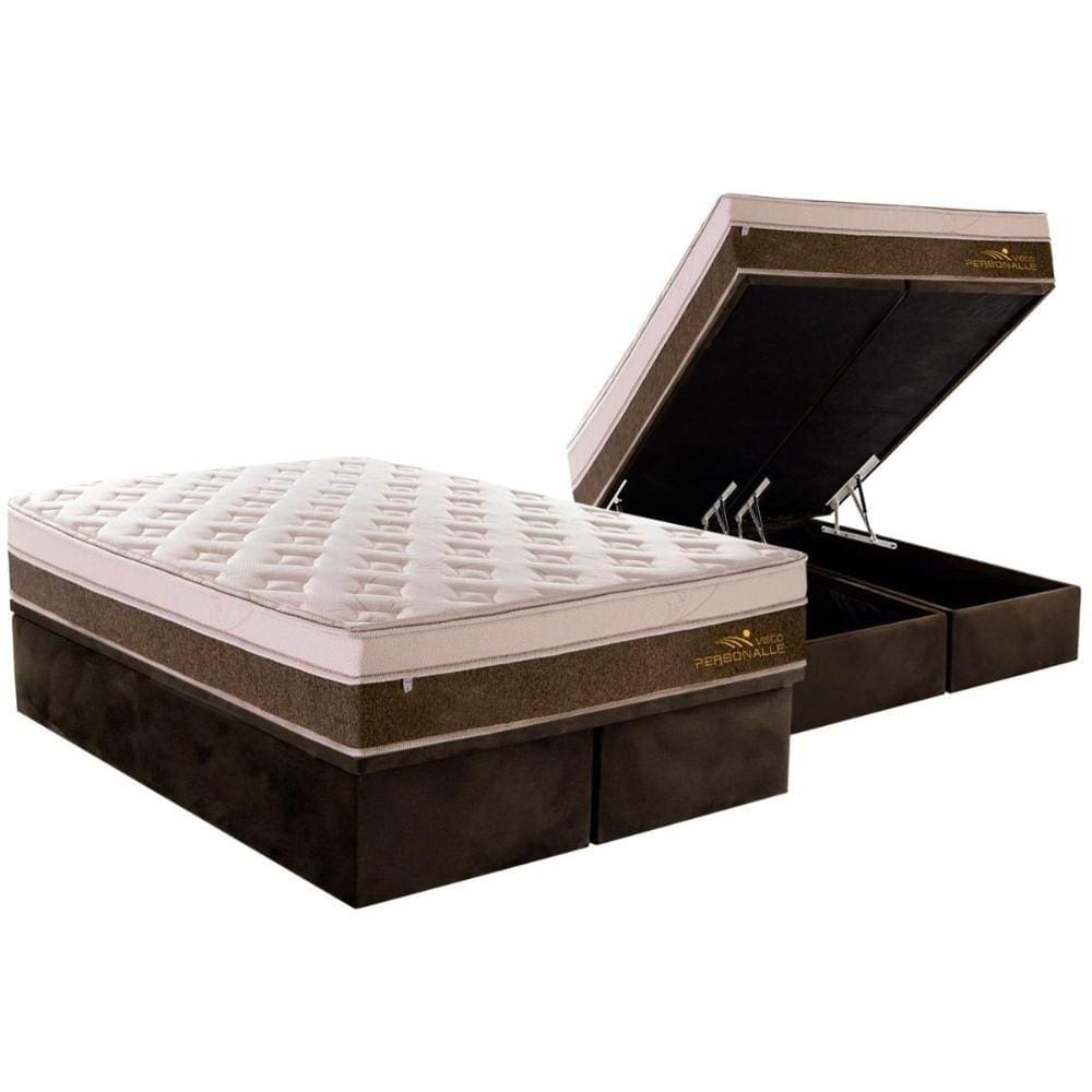 Cama Box Baú King: Colchão Molas Ensacadas Plumatex MasterPocket Personalle + Base CRC Suede Brown(193x203)