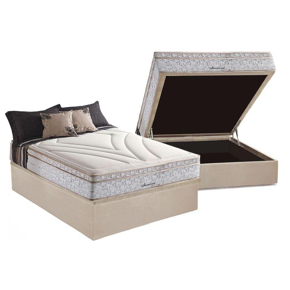 Conjunto Box Baú Casal: Colchão Molas Herval Maxspring American + Base CRC Suede Clean(138x188)