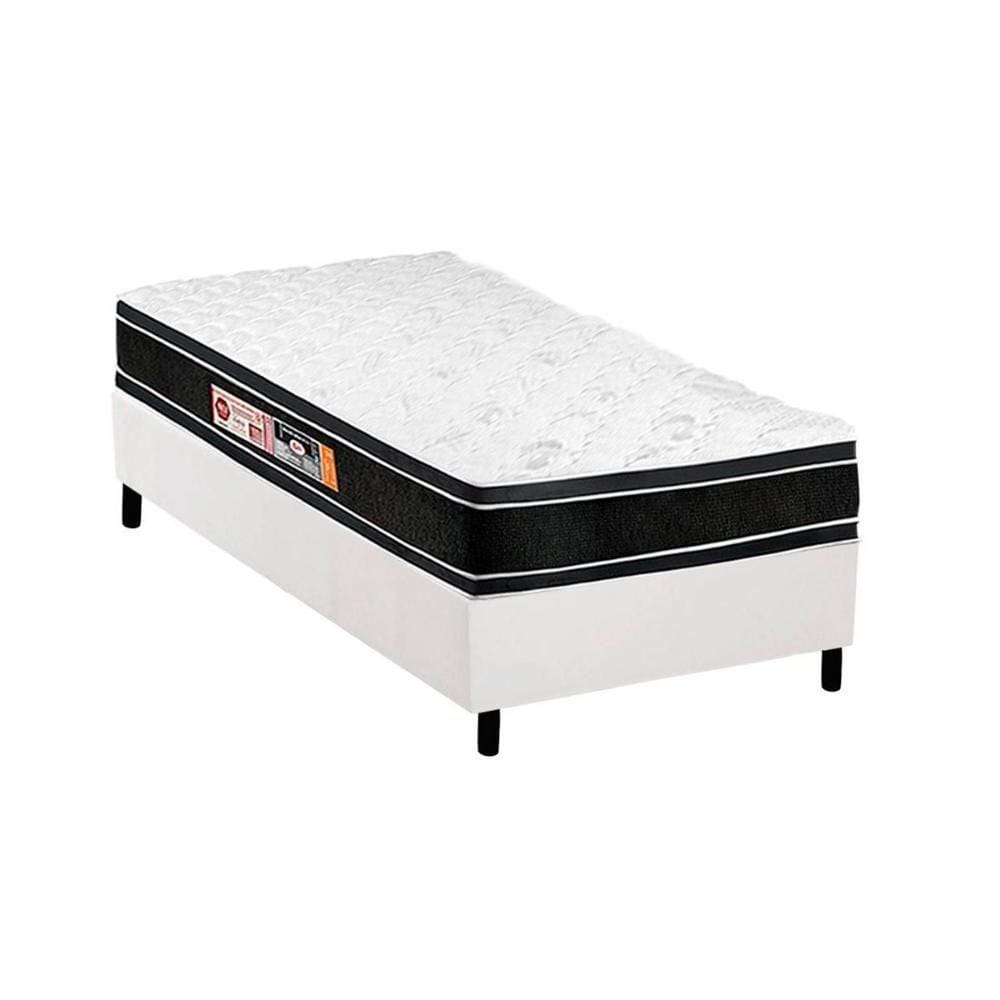 Conjunto Box Solteiro: Colchão Espuma Castor D33 Black e White Double Face + Base CRC Courano White(88x188)