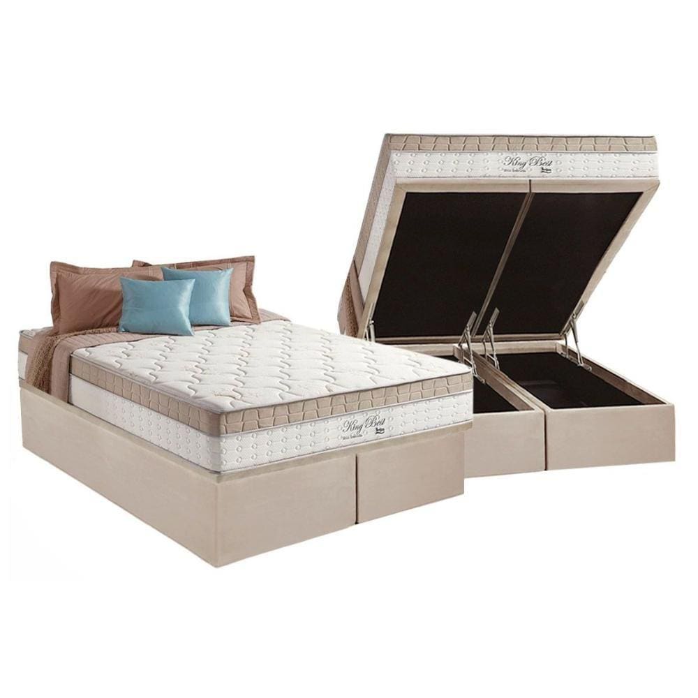 Conjunto Box Baú Queen: Colchão Molas Anjos Superlastic King Best + Base CRC Suede Clean(158x198)