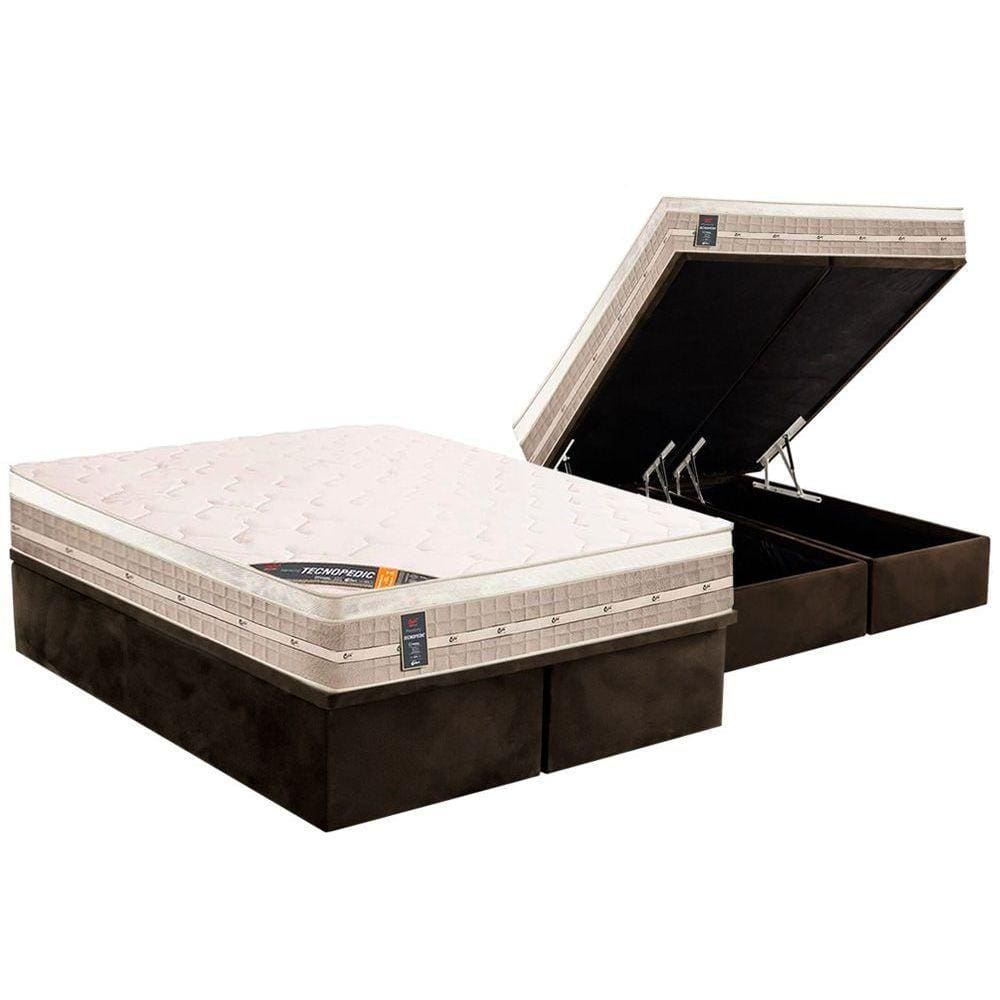 Conjunto Box Baú King: Colchão Molas Castor Bonnel Premium Tecnopedic + Base CRC Suede Brown(193x203)