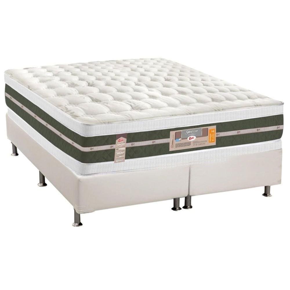 Conjunto Box Queen: Colchão Molas Castor Bonnel Silver Star Air DF + Base CRC Courano White(158x198)