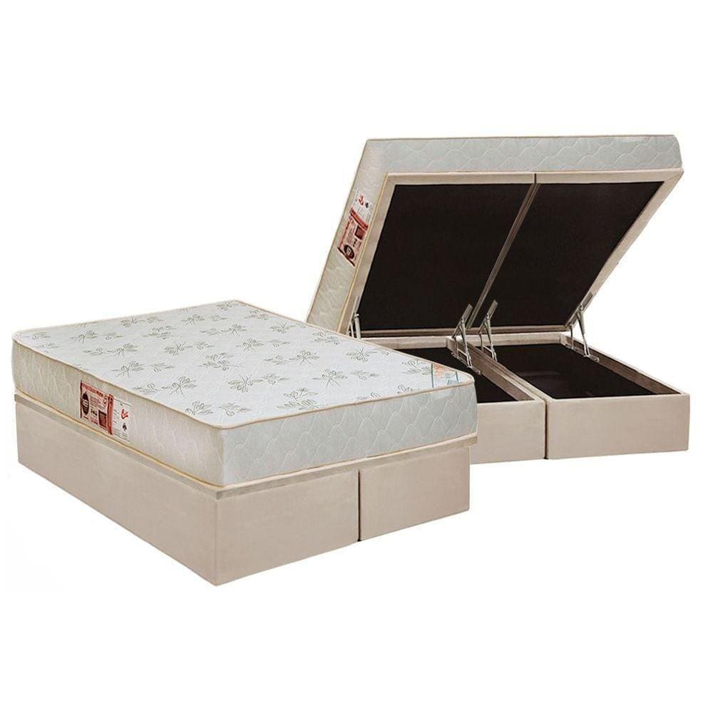 Conjunto Box Baú Queen: Colchão Espuma Castor D33 Sleep Max Relax + Base CRC Suede Clean(158x198)