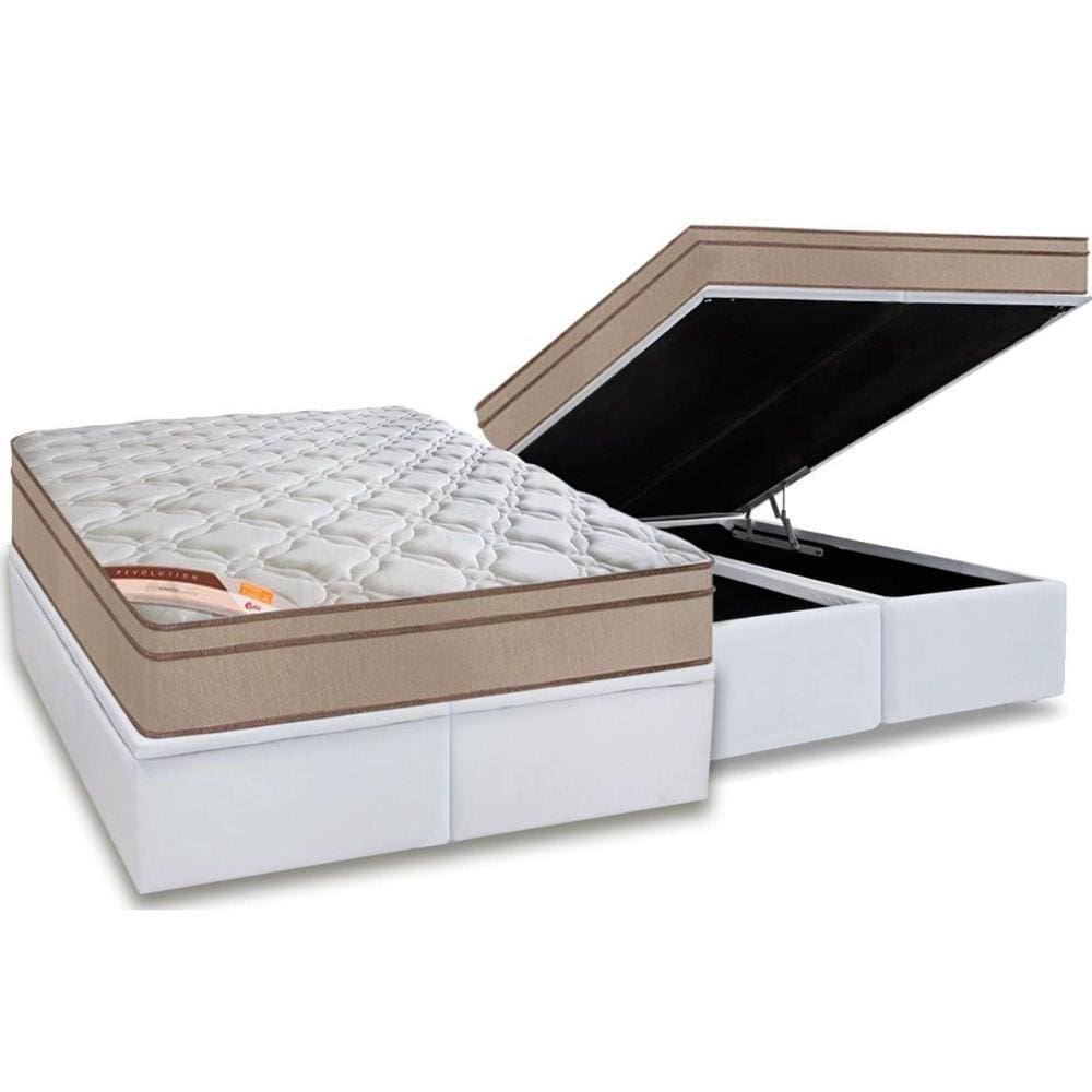 Conjunto Box Baú King: Colchão Molas Castor Bonnel Revolution + Base CRC Courano White(193x203)