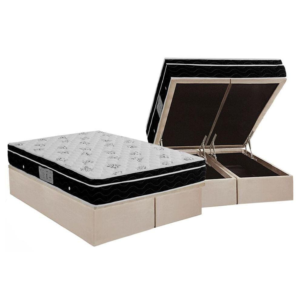 Conjunto Box Baú Queen: Colchão Molas Ortobom Nanolastic Physical + Base CRC Suede Clean(158x198)