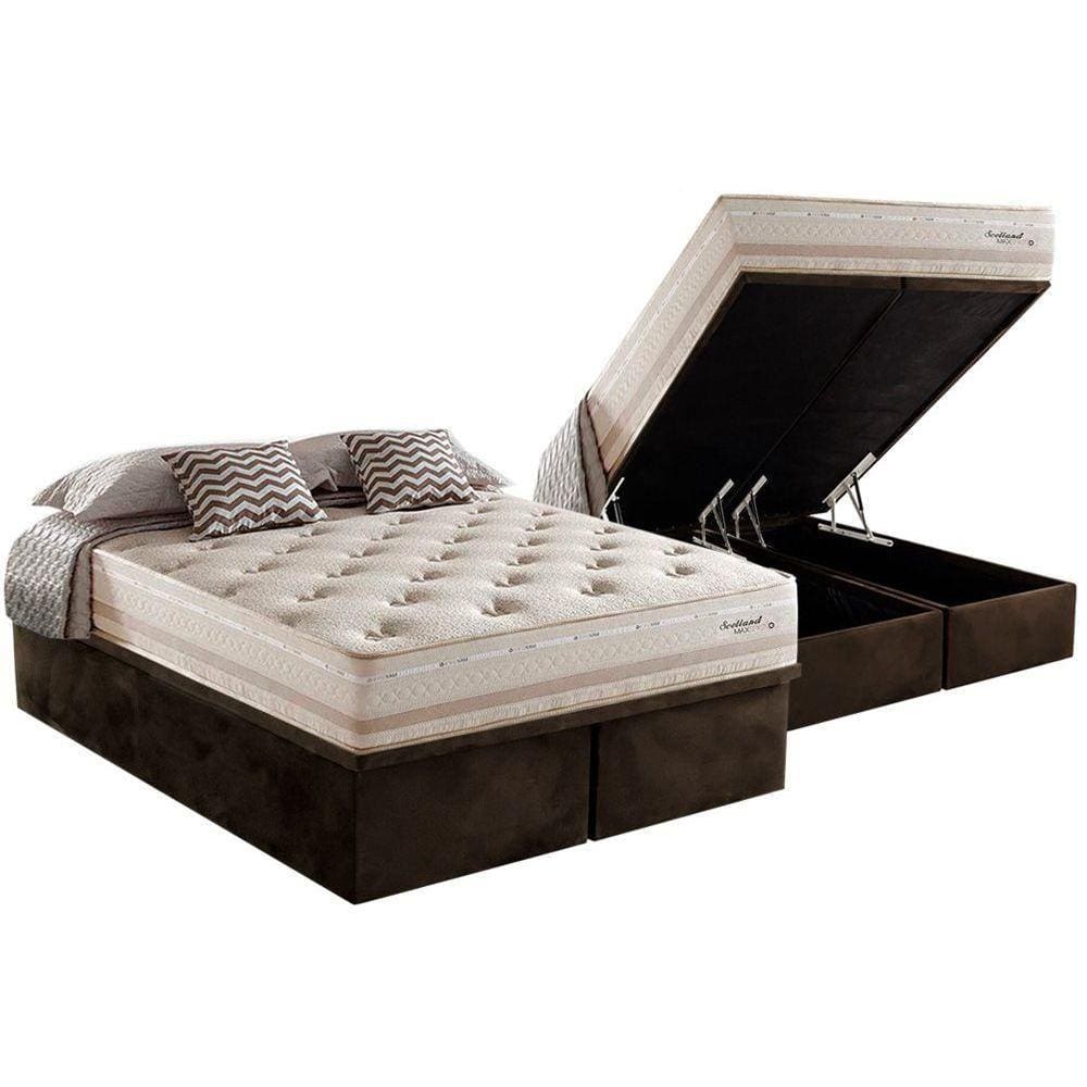 Conjunto Box Baú Queen: Colchão Molas Herval Maxspring Scotland + Base CRC Suede Brown(158x198)