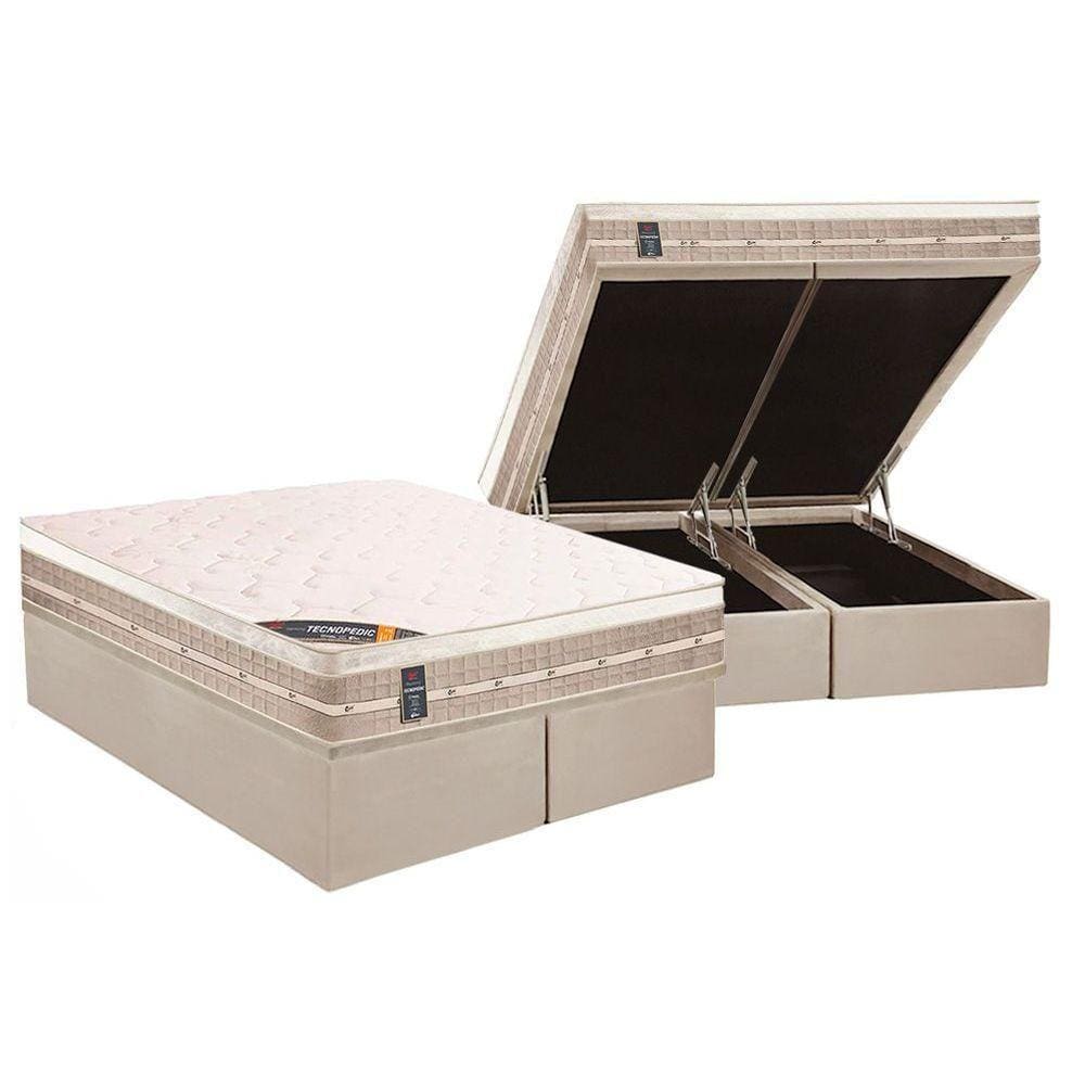 Conjunto Box Baú King: Colchão Molas Castor Bonnel Premium Tecnopedic + Base CRC Suede Clean(193x203)