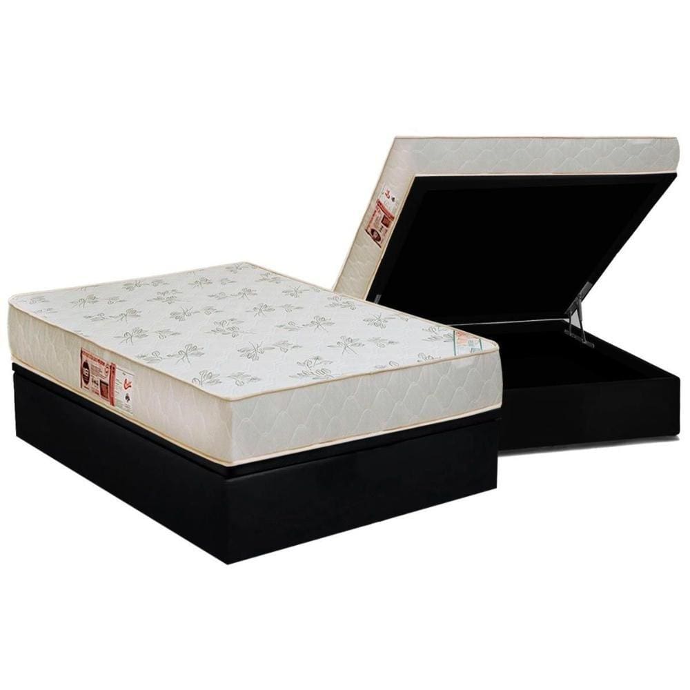 Conjunto Box Baú Casal: Colchão Espuma Castor D33 Sleep Max Relax + Base CRC Suede Black(138x188)