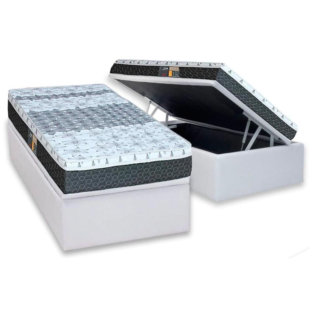 Conjunto Box Baú Solteiro: Colchão Molas Castor Bonnel System Class One Face + Base CRC Courano White(88x188)