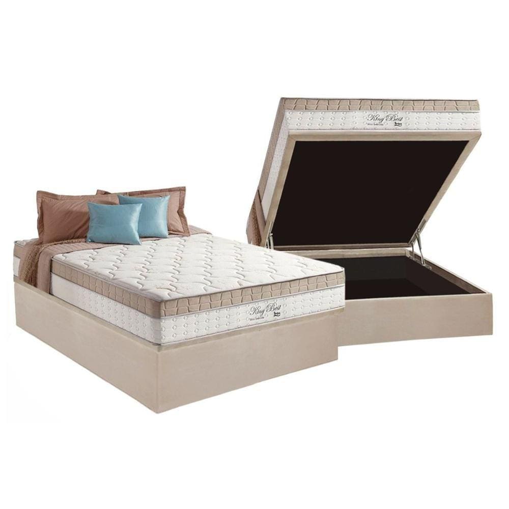 Conjunto Box Baú Casal: Colchão Molas Anjos Superlastic King Best + Base CRC Suede Clean(138x188)