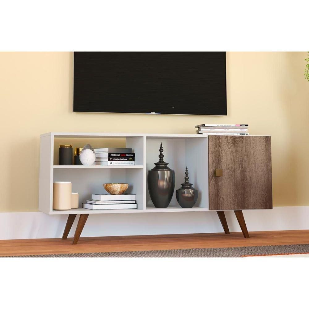 Rack para TV RT3014 até 47 Polegadas c/ 1 Porta Branco/Rustico - Movelbento