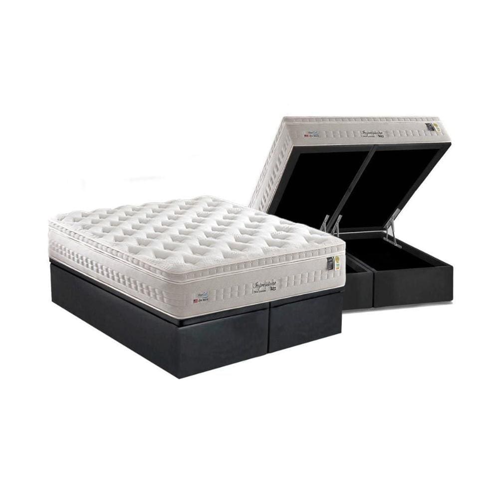 Conjunto Box Baú Queen: Colchão Molas Anjos MasterPocket Ensacadas Impresisone + Base CRC Suede Gray(158x198)