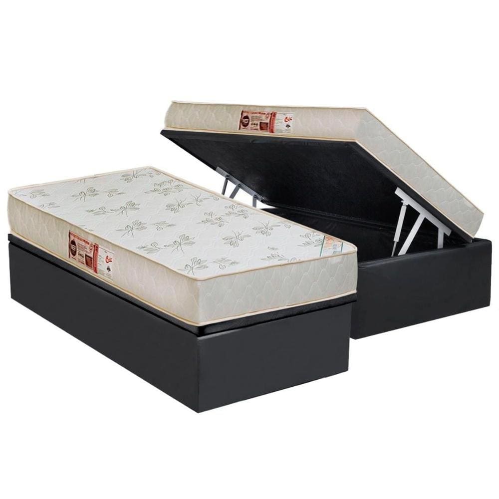 Conjunto Box Baú Solteiro: Colchão Espuma Castor D33 Sleep Max Relax + Base CRC Suede Gray(88x188)