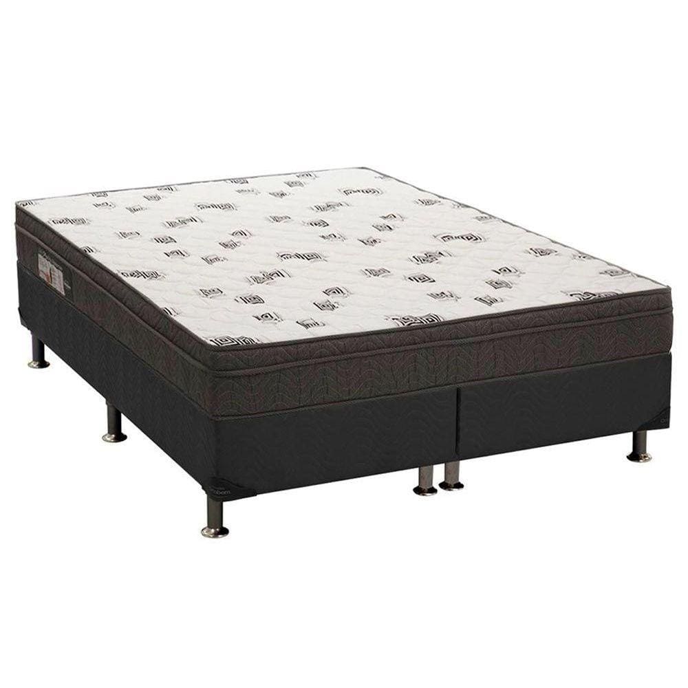 Cama Box King: Colchão Espuma D45 Ortobom Light Saúde Ortopilow + Base CRC Suede Black(186x198)