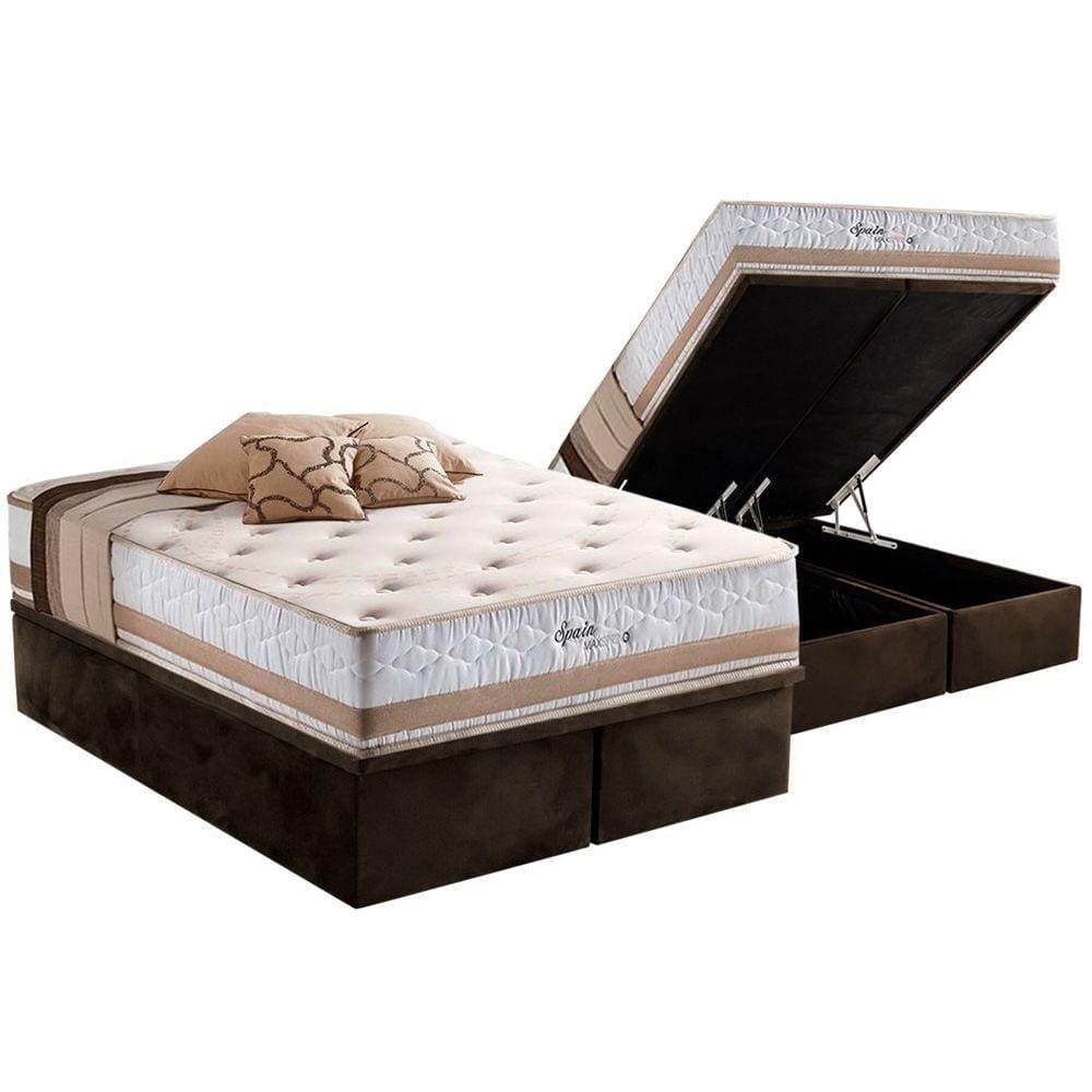 Conjunto Box Baú King: Colchão Molas Herval Maxspring Spain + Base CRC Suede Brown(193x203)