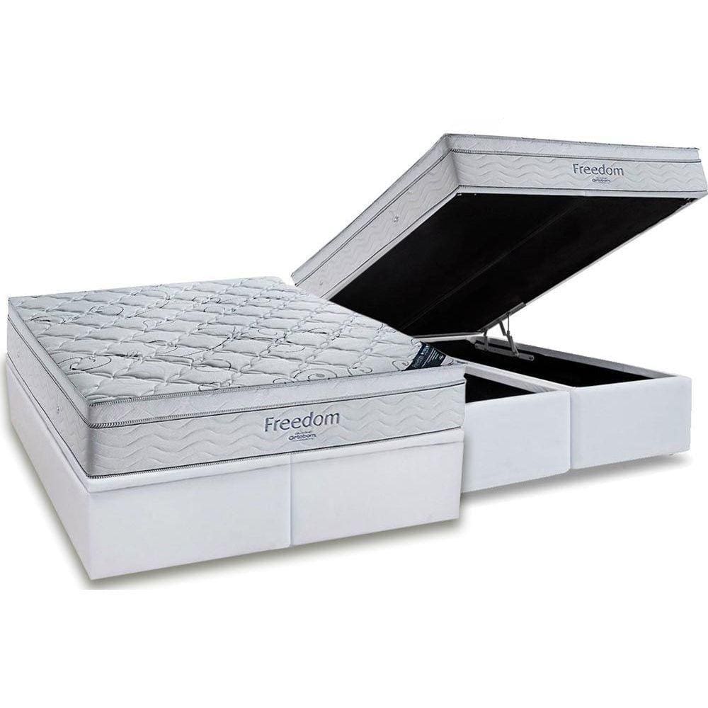 Conjunto Box Baú King: Colchão Molas Ortobom SuperPocket Freedom Visco + Base CRC Suede White(193x203)