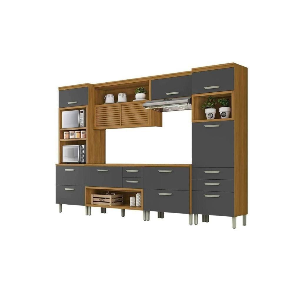 Cozinha Modulada Nesher Princesa 5 Peças (1 Armário + 2 Balcões + 2 Paneleiros) C5P22 Freijo/Grafite