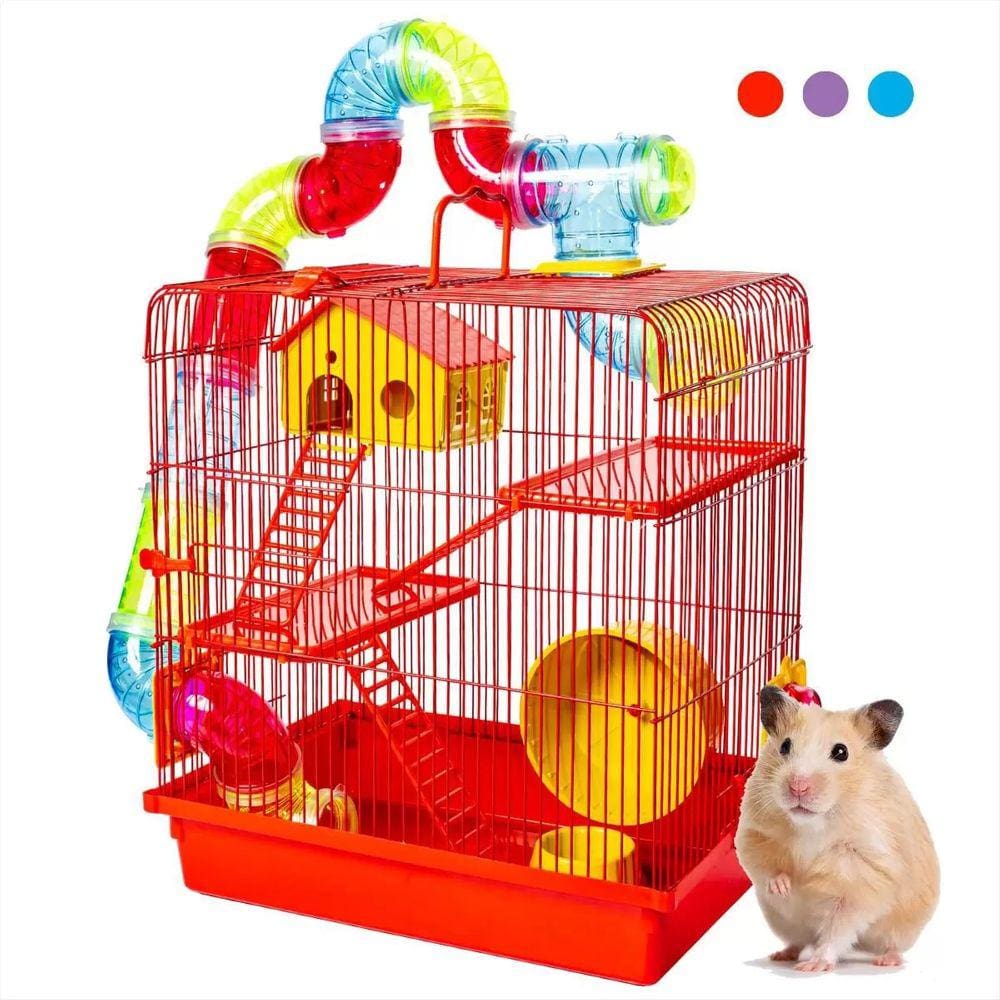 Gaiola Para Hamster 3 Andares Tubo Super Luxo Cor Vermelha Jel Plast Pet Roe