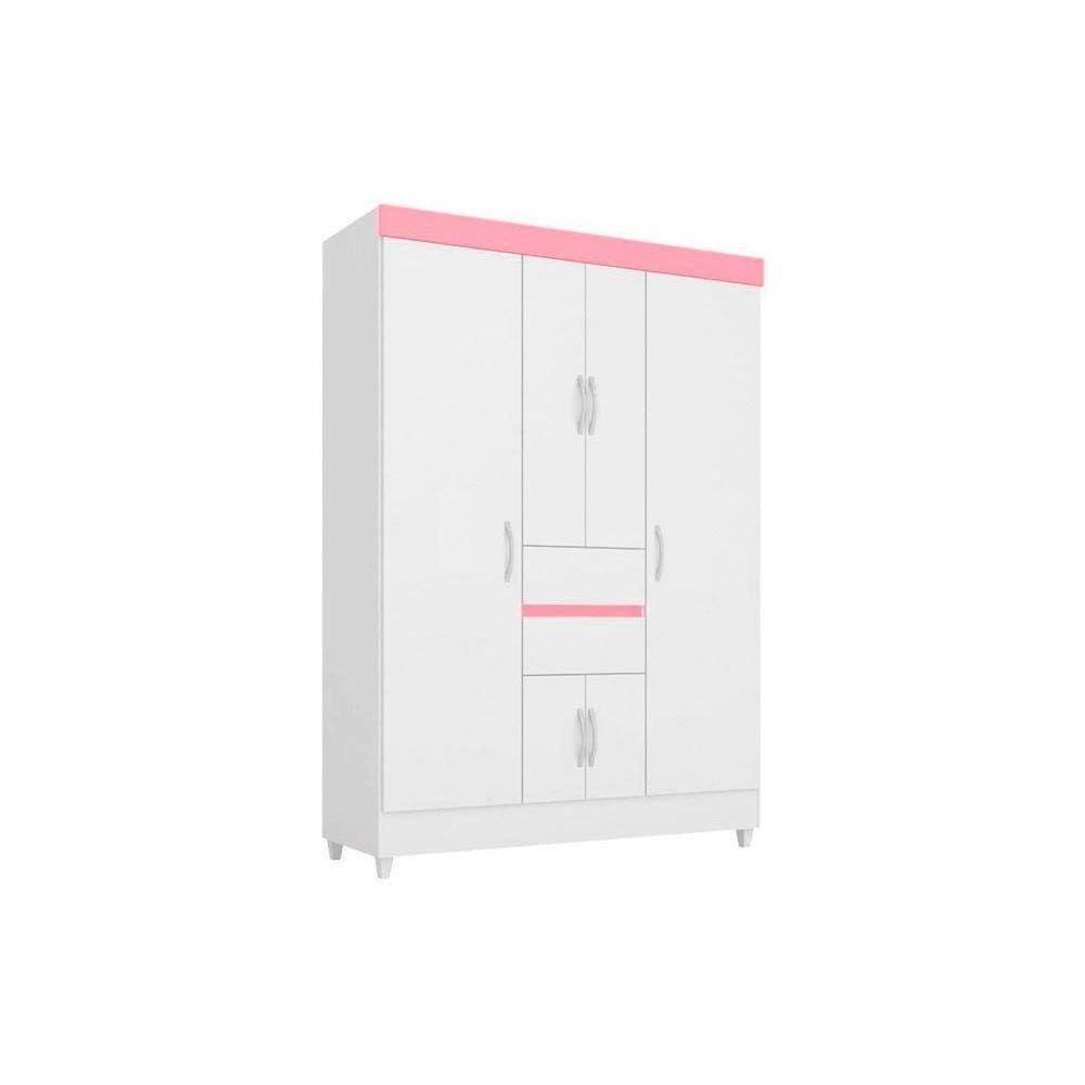 Guarda Roupa Solteiro 6 Portas e 2 Gavetas Ecom II Branco/Rosa - Demóbile