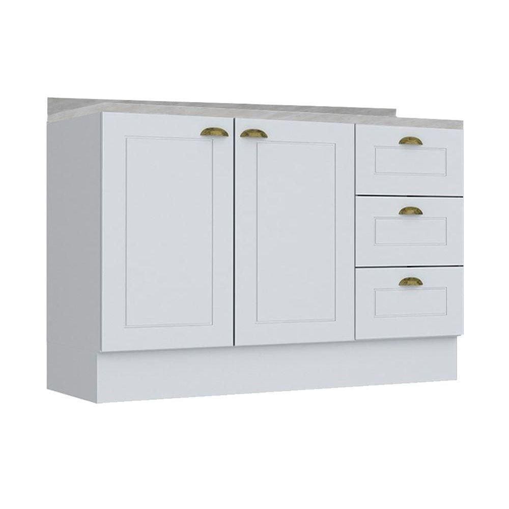 Balcão de Cozinha Americana 2 Portas e 3 Gavetas c/Tampo Branco - Henn