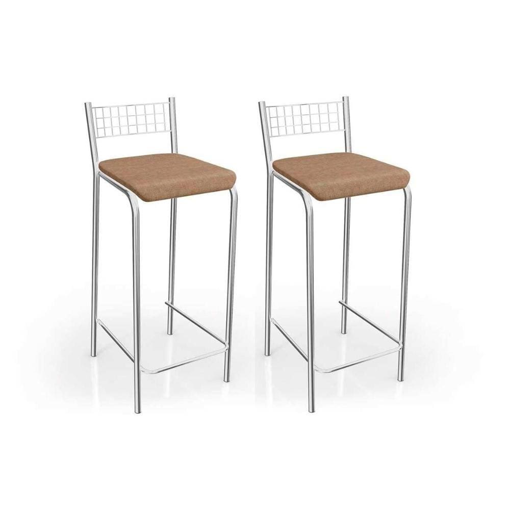 Kit 2 Banquetas Sala Jantar Gênova 2B705CR 2 Un Cromado/Linho Capuccino - Kappesberg