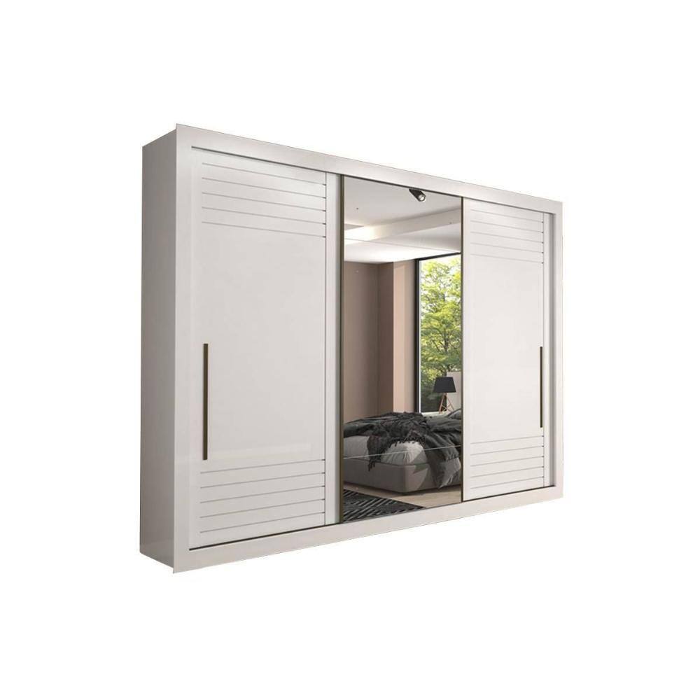 Guarda Roupa Casal 3 Portas de Correr e 6 Gavetas c/ Espelho Vitória Branco - Panan
