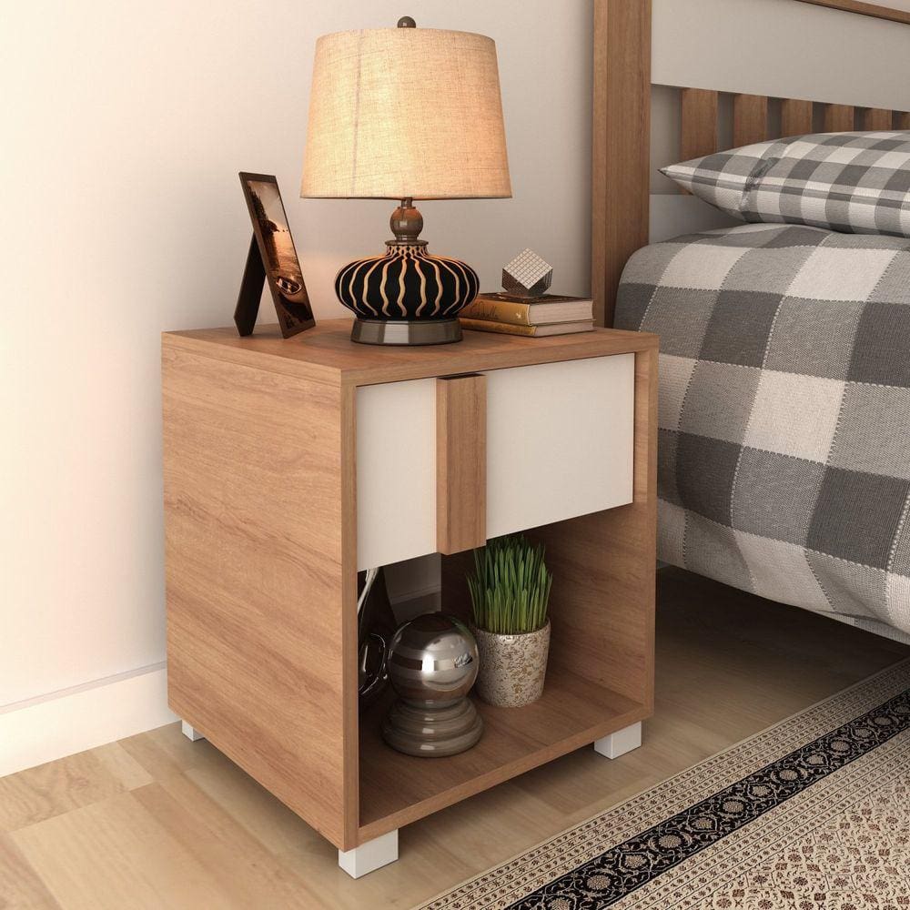 Mesa de Cabeceira em Mdp 1 Gaveta Cm8018 Amêndoa/Branco