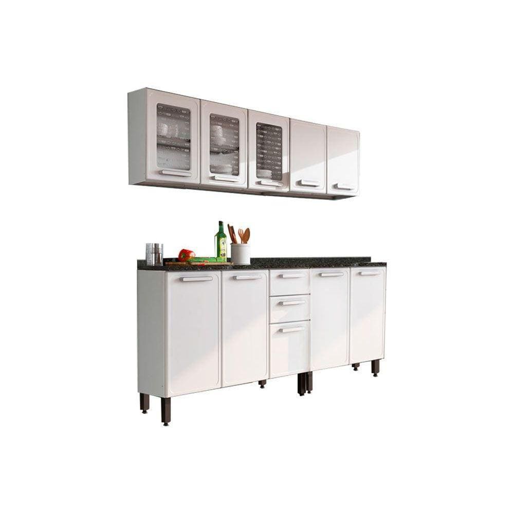 Kit de Cozinha Modulada 4 Peças Gourmet (2 Armários + 2 Balcões) C4P70 Branco - Bertolini