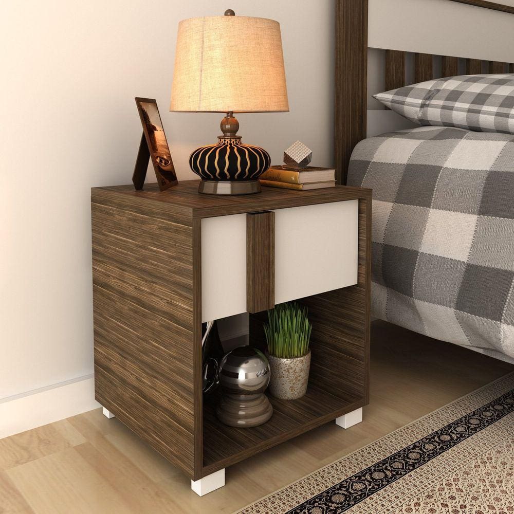 Mesa de Cabeceira em Mdp 1 Gaveta Cm8018 Nogal/Branco