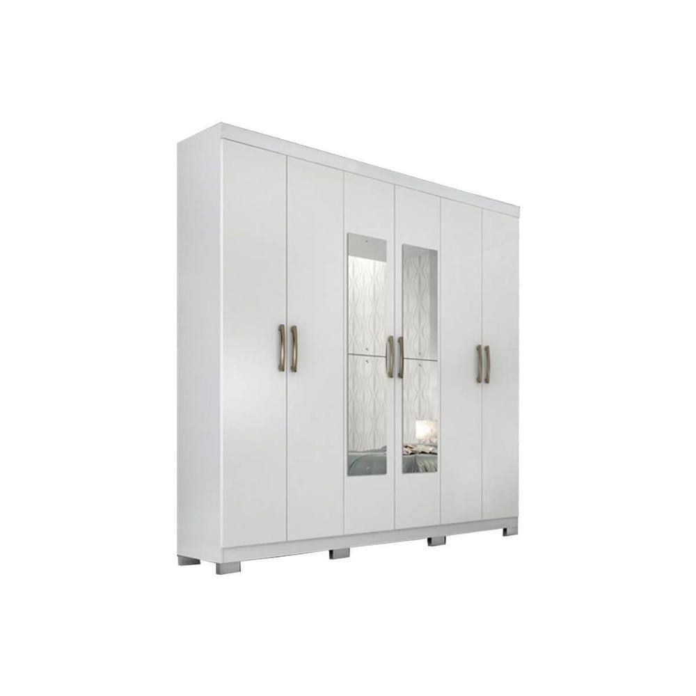 Guarda Roupa Casal 6 Portas e 3 Gavetas c/ Espelho Clara Branco - Panan